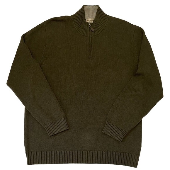 LL Bean Men's XLT Double Knit 1/4 Zip Pullover Sweater Green Washed Cotton - Picture 1 of 6
